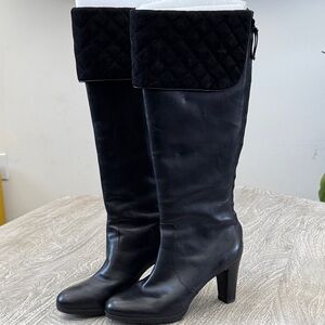 Ralph Lauren Black Leather Quilted Heeled Boots